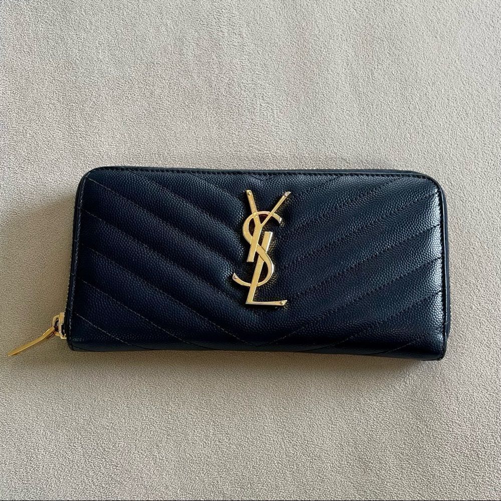 YSL Navy Monogram Matelassé Leather Zip-Around Continental Wallet - Picture 3 of 8